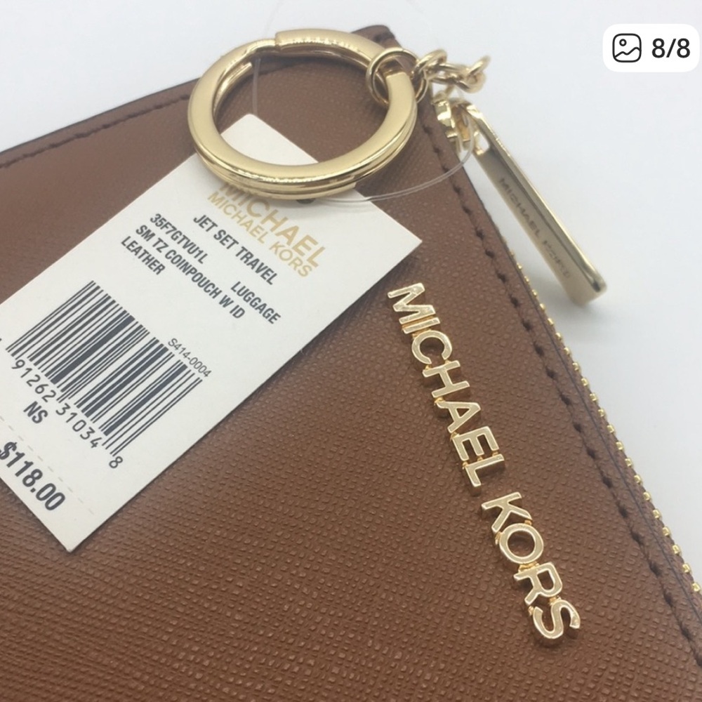 Michael Kors Luggage Leather ID Coinpouch with Gold Keyring - Picture 8 of 8